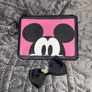 Disney Pink and Black Mickey Mouse Bag with handmade Mickey Mouse barrette.